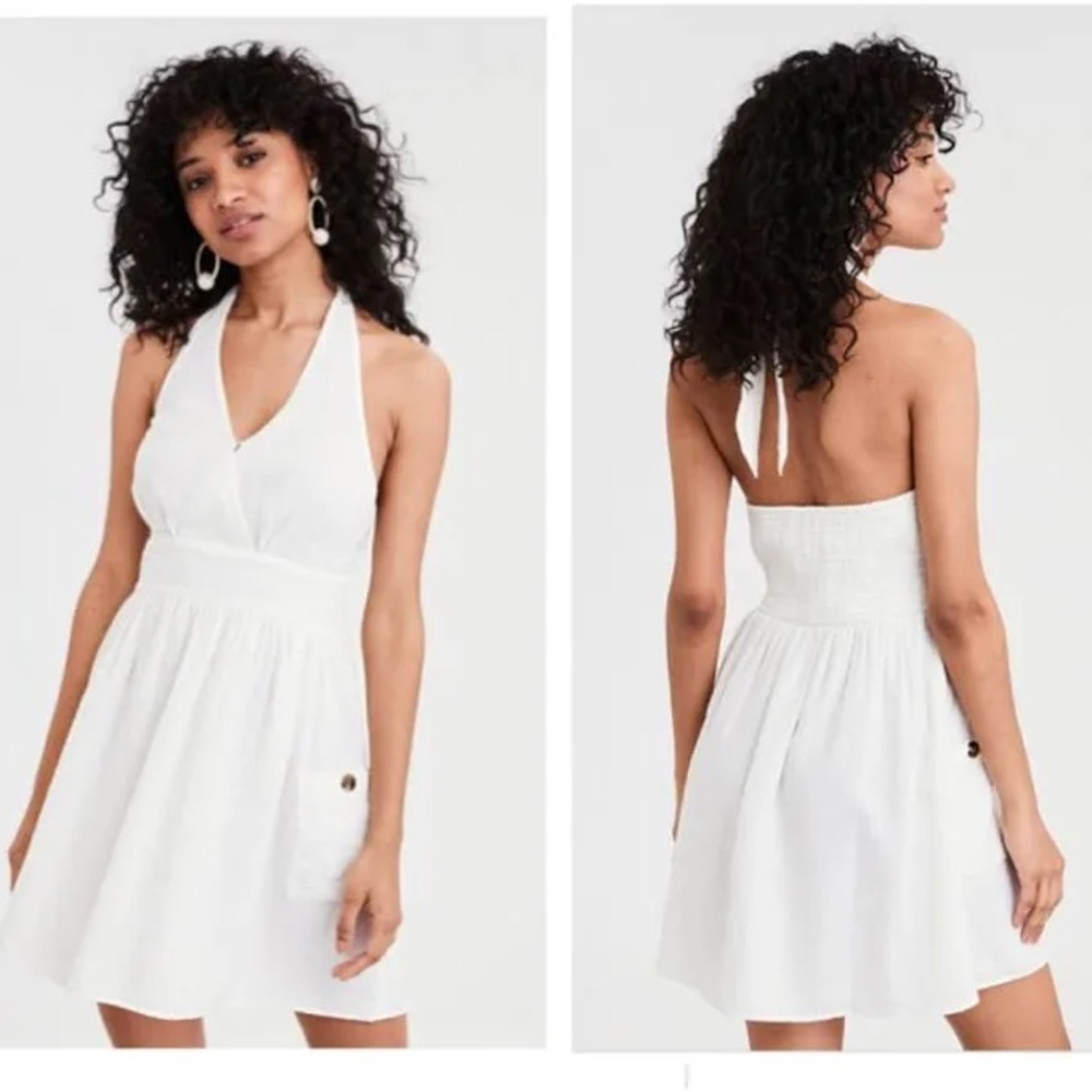 American Eagle Beige Linen Halter Dress. Large NWT